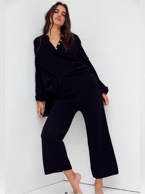 Free People Hailee Sweater Matching Set Black 100% Cotton Size XL Beach Set